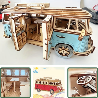 Max | Houten 3D Puzzel Camper voor Kinderen en Volwassenen, Educatief en Creatief Ontwerp 1